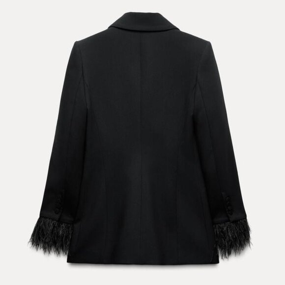 NWT ZARA DOUBLE BREASTED FEATHER BLAZER - Picture 2 of 8